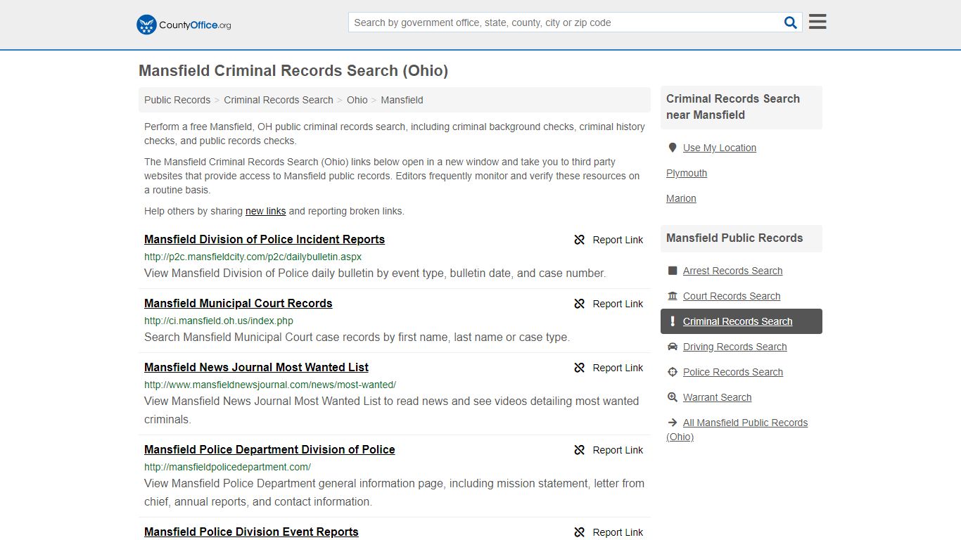 Criminal Records Search - Mansfield, OH (Arrests, Jails ...