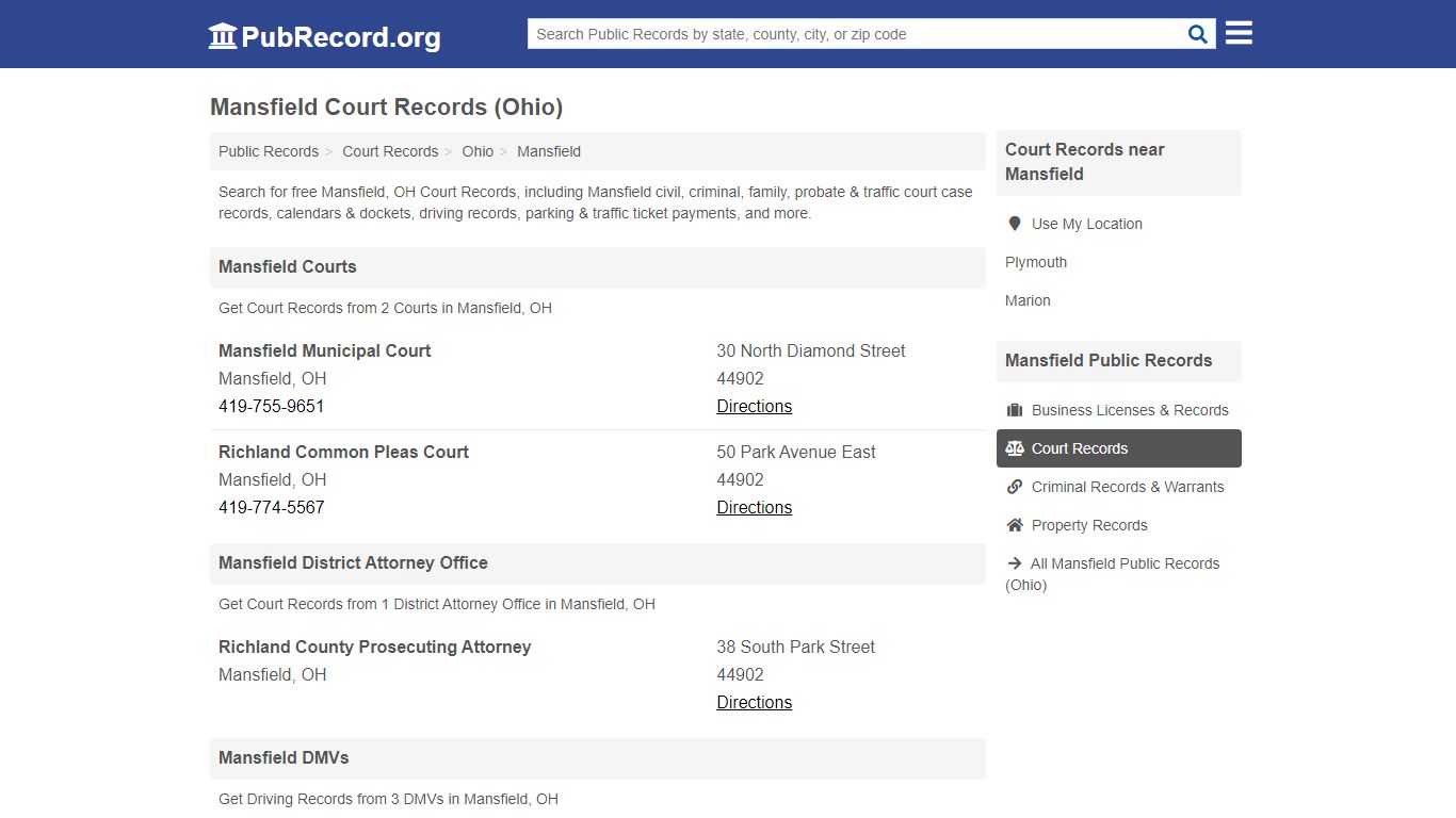 Free Mansfield Court Records (Ohio Court Records)